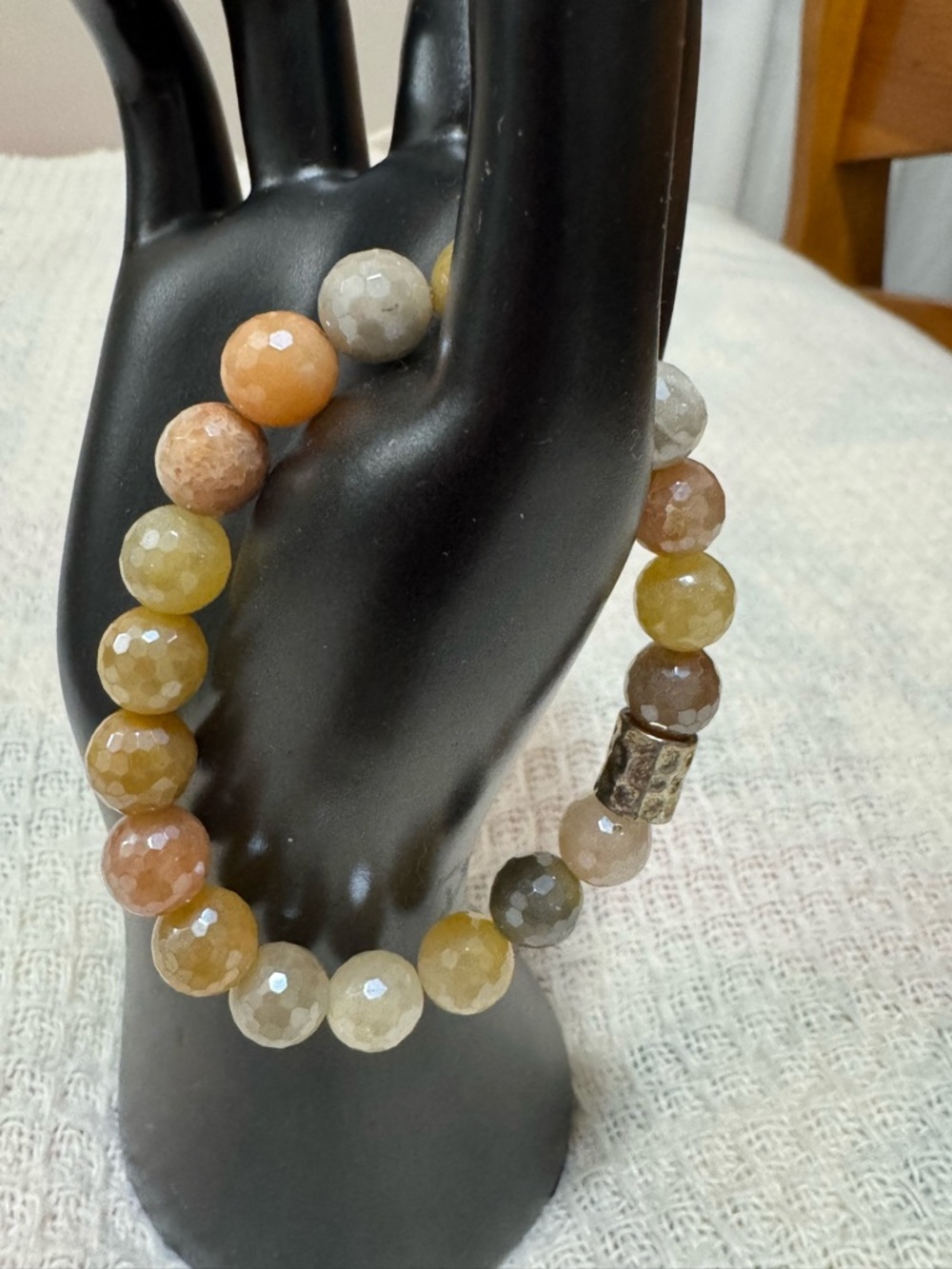 Lula N Lee Faceted Multicolor Agate Bead Stretch Bracelet Yellow Tan Cream Agate